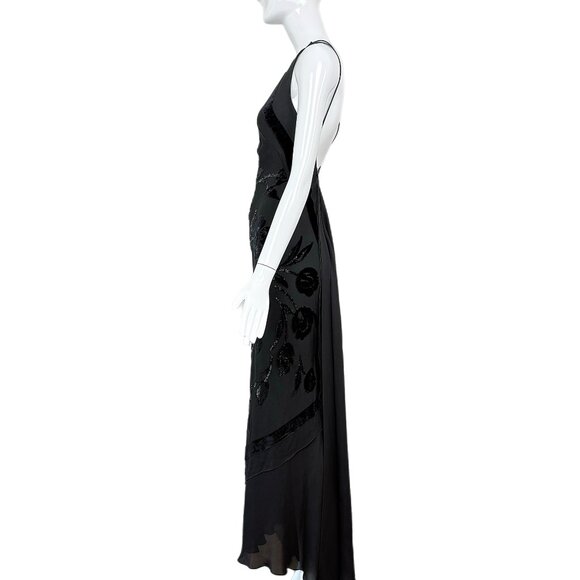 PAMELA DENNIS Vintage Black Silk Asymmetrical Evening Gown Maxi Dress Floral - Picture 5 of 10